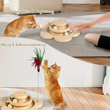 Інтерактивна іграшка для котів 4 в 1: когтеточка з мотузки, інтерактивна іграшка з пір'ям, дерев'яна іграшка-головоломка