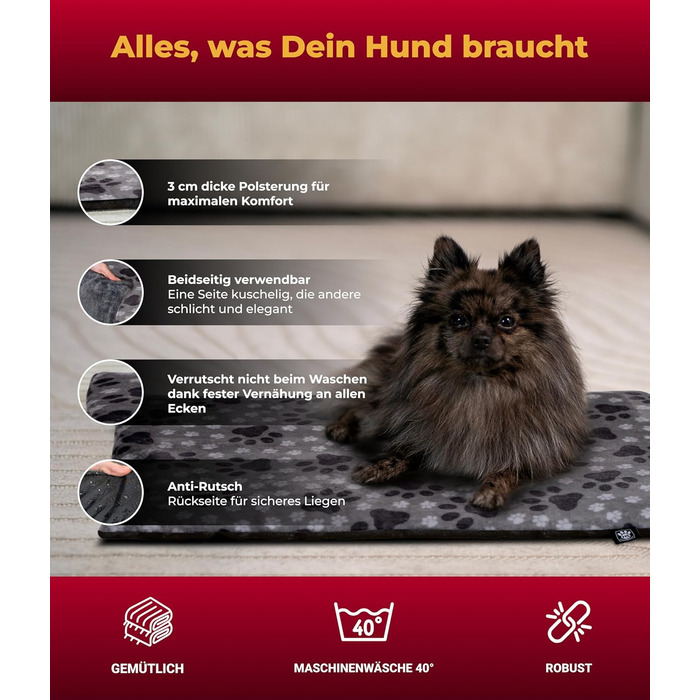 Килимок для собак S (55x75 см) – неслизький та затишний, з наповнювачем 3 см – ідеально для дивану, авто та переноски – дизайн 