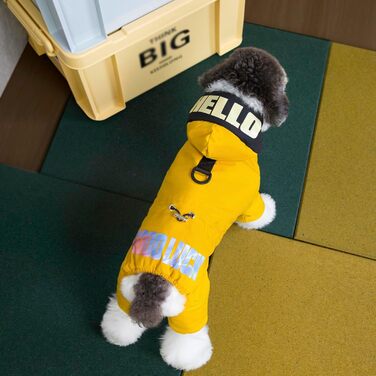 Зимовий теплий водонепроникний одяг для собак: куртка-комбінезон для маленьких та середніх собак та котів, XL (довжина спини 32 см), Зелений, Жовтий (XXL: довжина спини 37 см)