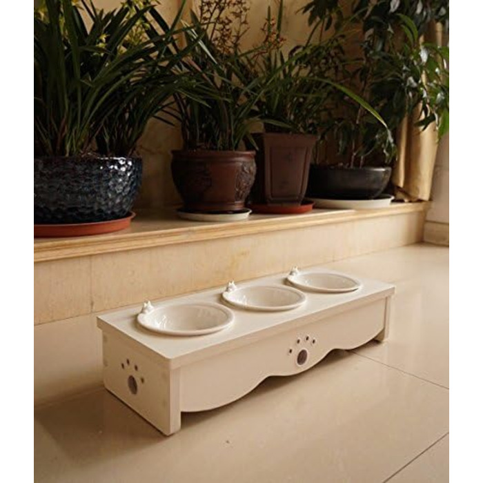 Набір мисок для котів CatS Design: кераміка та дерево, 3 шт. - годівниця для котів, миска для корму, безпечна для миття в посудомийній машині