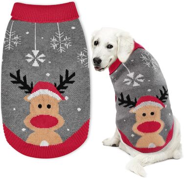 Пуловер для собак на Новий рік, теплий вовняний пуловер з коміром-гетром для собак, малі та середні породи (Сірий, L)