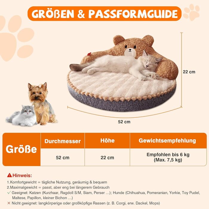 ALLSOPETS Крісло-лежанка для котів, пухнасте, тепле, кругле, для дому, знімний, пральний, для котів, кошенят та маленьких собак (Мокко Браун)