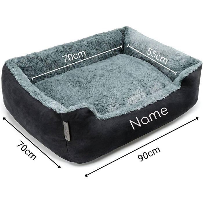 Килимок для собак Lionto з двостороннім подушками та неслизьким дном, міцний лежак для домашніх тварин з глибоким входом, підходить для собак та котів будь-якого віку, 50x37 см, м'який лежак для собак, (Д 90 x Ш 70 x В 20 см (з нанесенням імені), чорний/с