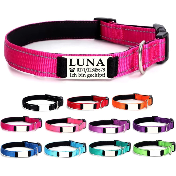 Персоналізований нашийник для собак, з іменем, середнього розміру, 35-50 см, світловідбиваючий (M)