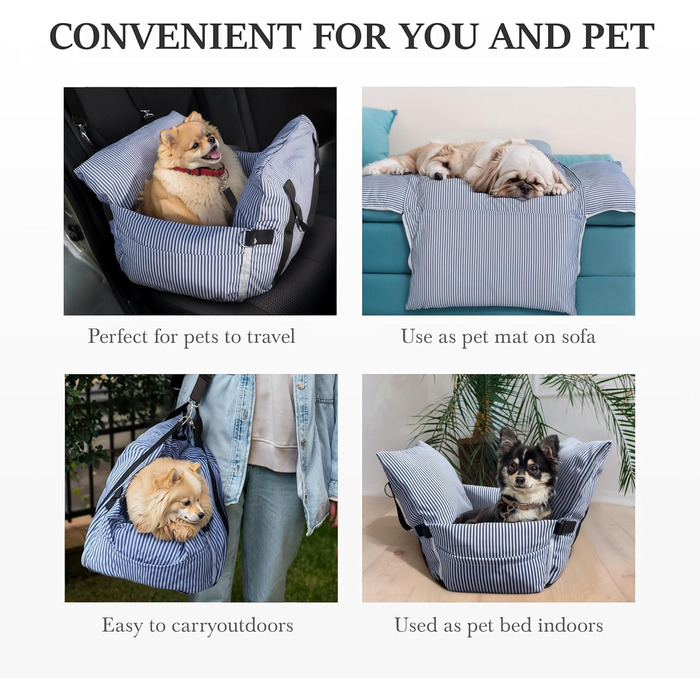 Автокрісло для собак Strusery, до 6 кг, блакитне, знімається та періться, з неслизьким дном та ременем безпеки