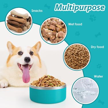 Набір мисок для собак IKITCHEN з нержавіючої сталі, подвійні стінки, 1.8 л, блакитний, для корму та води