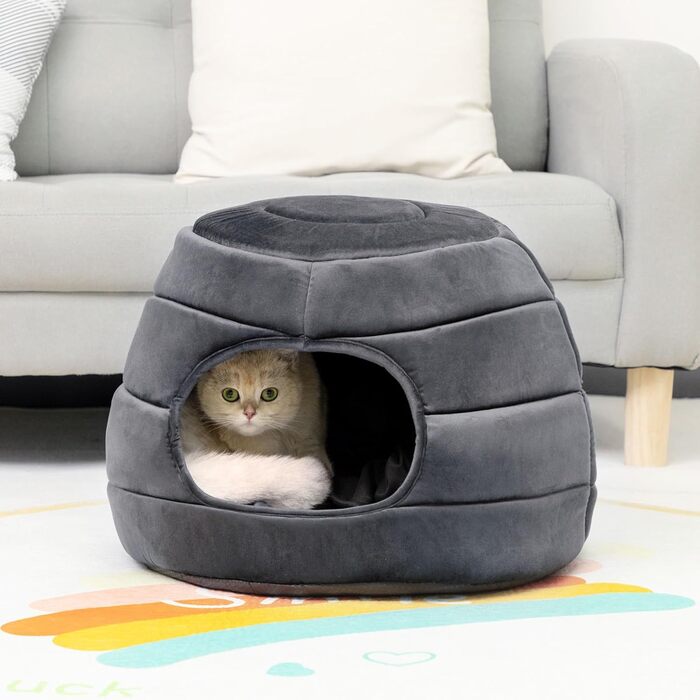 Hollypet Ліжко для котів і малих собак 2-в-1, складане, тепле, з кришталевого велюру, темно-сіре, розмір L