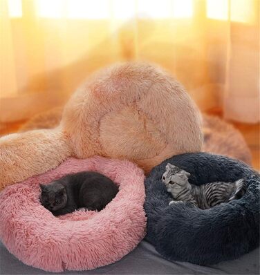 Кругла м'яка лежанка для собак та котів, великого розміру, чорна/рожева (M-60см)