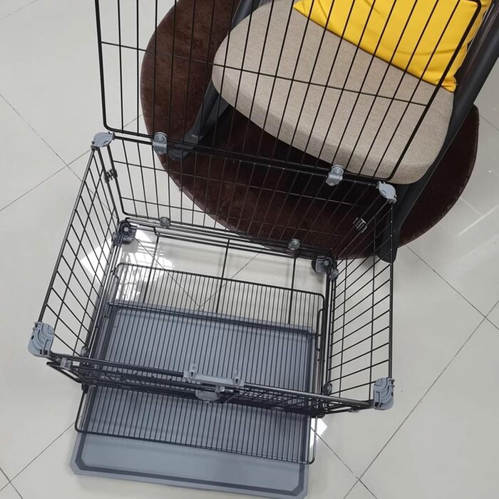 Транспортна переноска для собак, вольєр, переноска для тварин, складана, металевий каркас, 2-3 ярусна, з подвійними дверцятами, антизламна, з колесами та піддоном, легка у прибиранні (рожева, 76.5 x 48 x 61 см)