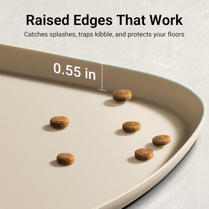Килимок для годування собак та котів DownyPaws, неслизький, вологостійкий, з високим бортиком, 61 x 43 см (24x17', Мигдаль)