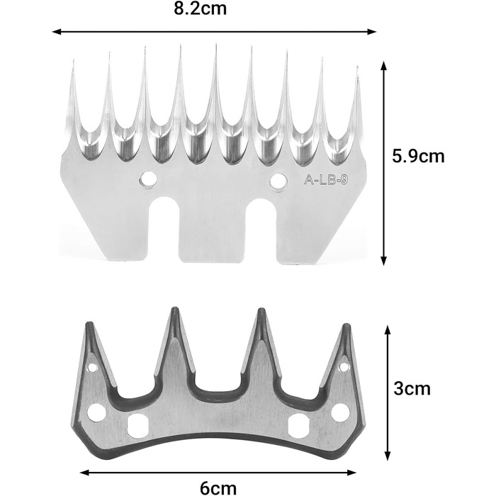 Ножиці для стрижки овець з нержавіючої сталі, універсальні, з змінними лезами (9 зубців, пряма леза + маятникове лезо)