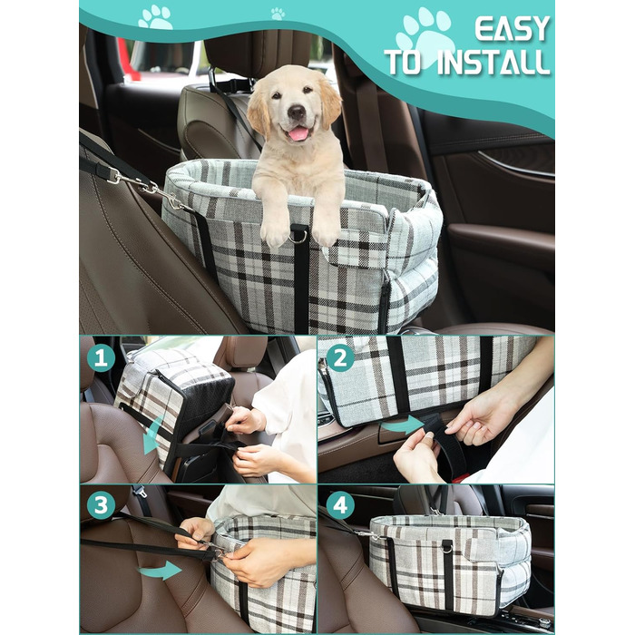 Автокрісло для собак маленьких порід, переносне автокрісло з м'яким, знімним, миючим подушечкою, для консолі авто, до 5,9 кг (сірий)
