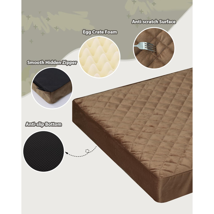 Ортопедичне собаче ліжко для великих собак, вологостійке, знімний та пральний чохол, антиковзаюча підкладка, стеганий матрац для переноски, 119 x 73 см, Колір: Коричневий