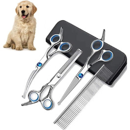 Професійний набір ножиць для грумінгу собак, 7.8 дюймів, 4 в 1, з нержавіючої сталі, з заокругленими безпечними кінцями, для стрижки та вирівнювання шерсті