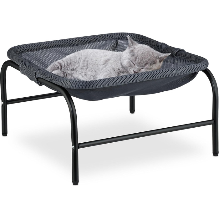 Крісло-гамак для котів Relaxdays, сіре/чорне, з підставкою, 27x45x45 см