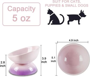 Підвищений годівниця для котів з кераміки, нахилений миска для води або корму, порцеляна, без стресу, запобігання зворотному потоку, придатний для миття в посудомийній машині та мікрохвильовій печі, колір лаванди з градієнтом