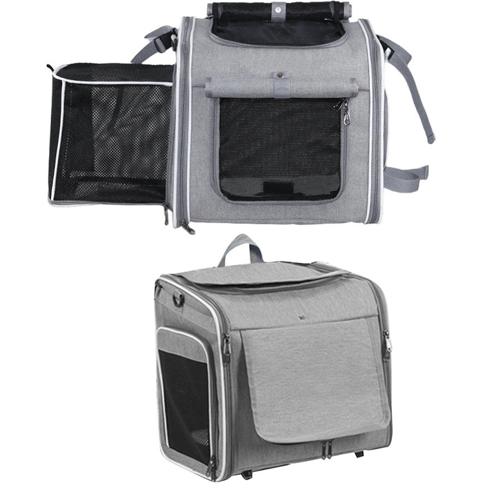 Сумка-переноска для тварин на велосипед, складана, м'яка, з 4 сітчастими вікнами та 4 відкритими дверцятами, розширювана, з швидкою фіксацією (Blue/Gray)