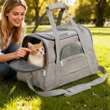 Транспортна сумка для котів та собак, складана, сіра. Дыхаюча переноска для тварин для ветеринара, авто, літака, поїзда