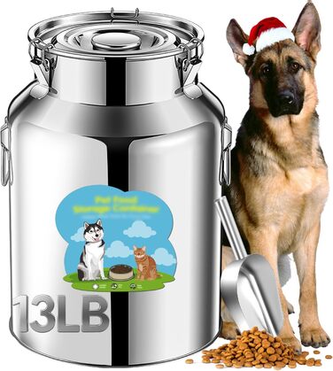 Контейнер для корму для собак та котів з нержавіючої сталі, 5,9 кг, з герметичним кришкою та лопаткою
