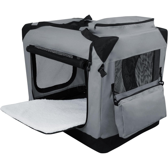 Клітка для собак EliteField з 3 дверцятами, складана, м'яка, з сумкою для перенесення та підстилкою з флісу, для дому та вулиці, 91.4 x 61 x 71 см, світло-сіра
