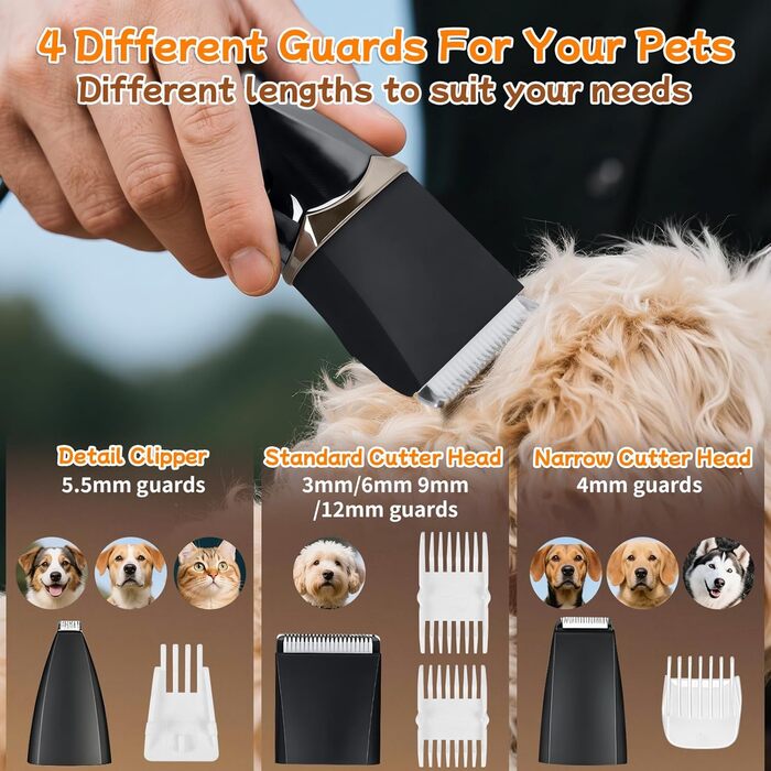 Набір для стрижки собак 4 в 1 Ninonly: тиха, акумуляторна машинка для собак та котів з 4 насадками для тіла, лап, очей та вух. Тример для лап. Чорний колір