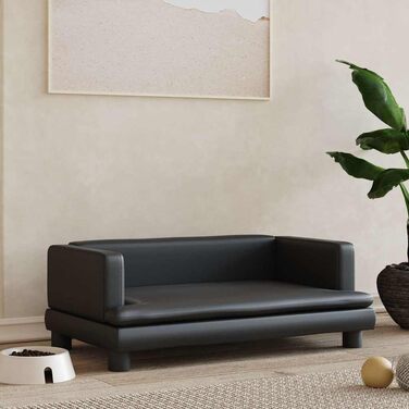 Ляжка для собак, м'яка подушка для собак, диван-софа для маленьких собак, лежанка для домашніх тварин, лежанка для котів, чорна штучна шкіра, 80 x 45 x 30 см, чорний колір