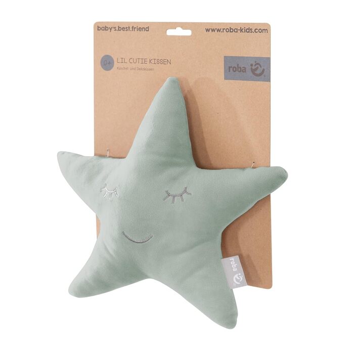Подушка для шиї Roba Style - м'яка декоративна подушка для дитячої кімнати, подушка-іграшка для дівчаток та хлопчиків, сіра (зірка, морозно-зелений)