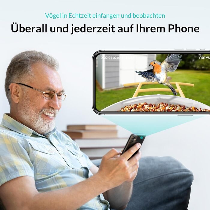 Розумна годівниця для птахів NETVUE Birdfy з WiFi камерою, відеозаписом, кольоровим нічним баченням, автоматична станція для підгодівлі диких птахів
