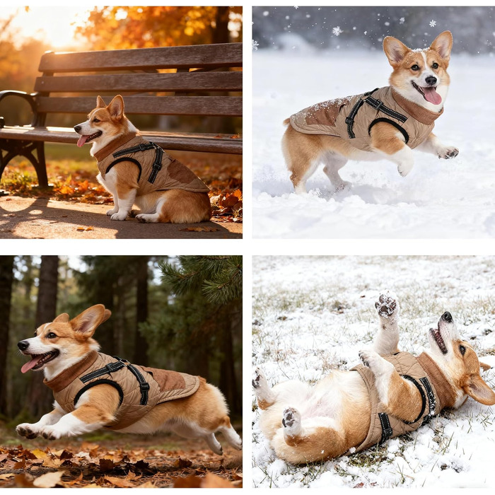 Зимова куртка для собак, тепла вітрозахисна куртка для собак середнього розміру з отвором для шлейки, одяг для домашніх тварин, жакет для лижного спорту (Хакі, L)