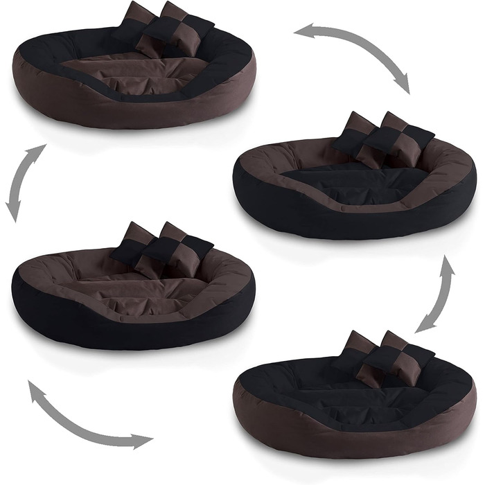 BedDog® Hundebett SABA 4в1: овальне/кругле, велике, з бортиком, XL, мокко (чорний/коричневий), 85x70x23 см
