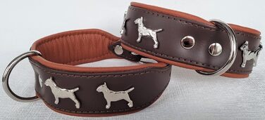 Нашийник для собак Bullterrier, шкіряний, коричневий/коньяк, розмір 33-41 см, ширина 45 мм