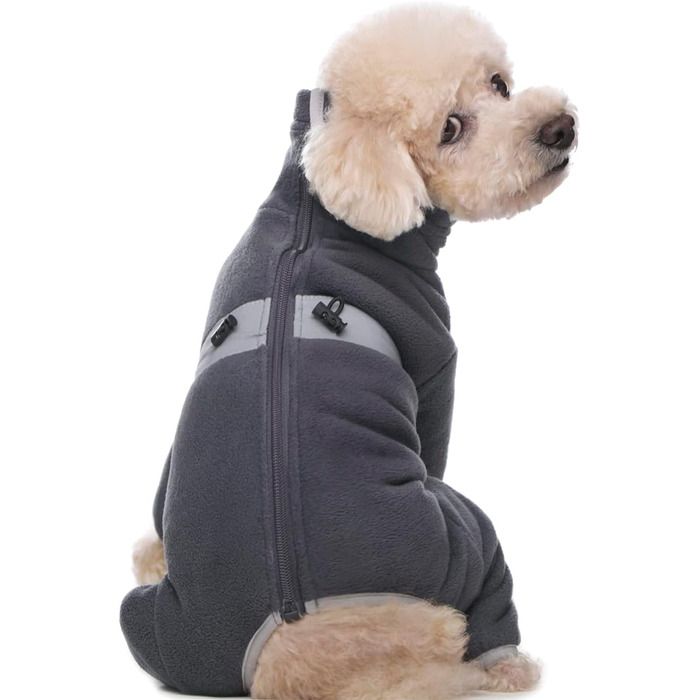 Теплий флісовий одяг для собак, зимовий, з довгими рукавами, чотирилапий, регульований, для маленьких та середніх собак, розмір XS (Сірий)