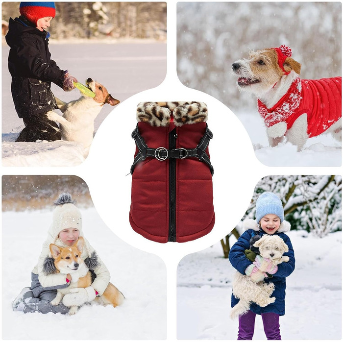 Зимовий теплий жилет для собак Haustierweste з підкладкою, водонепроникний та світловідбиваючий, з інтегрованою шлейкою, бордовий