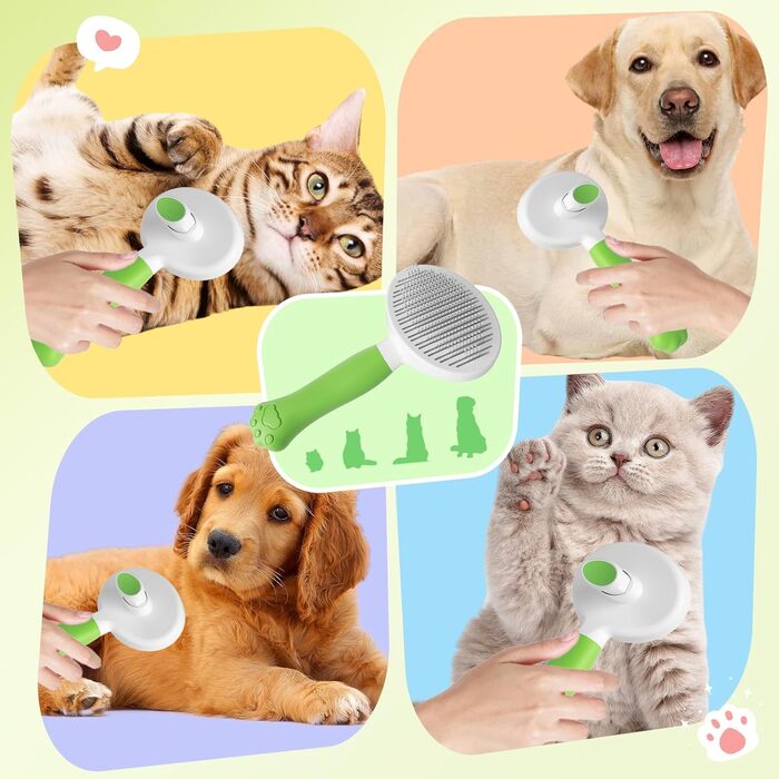 Щітка для котів та собак з самоочищенням, милий ручка-кіготь, видаляє шерсть, підходить для короткого та довгого волосся, зелена, універсальний розмір