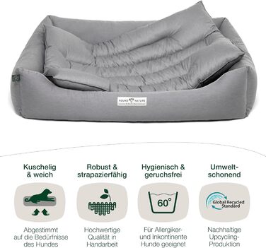Ортопедичне екологічне ліжко для собак HOUND & NATURE Bern XXL 125x95 см, м'яке, світло-сіре, для великих порід, двостороння подушка, знімний чохол, пране