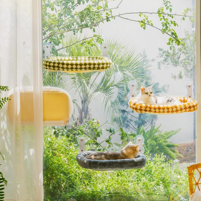 Крісло-гамак для котів EDAGNY - м'яке, розкладне, з плюшем, для вікна, до 18 кг, зелений колір