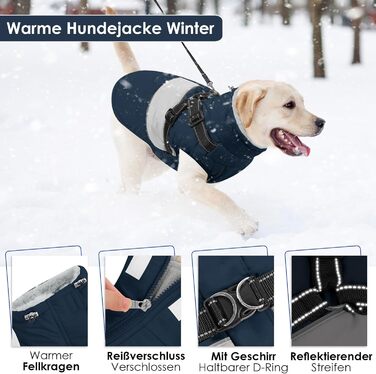 Зимовий водонепроникний теплий зимовий одяг для собак AOFITEE, великі породи, з кріпленням для повідка, флісова жилетка, вітронепроникний, для німецьких вівчарок, синій, 3XL, темно-синій