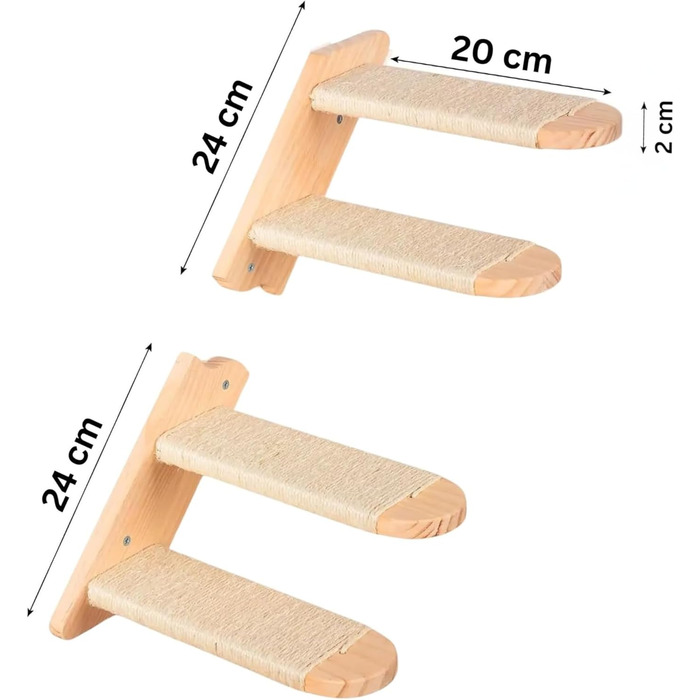 Кішка-драбина CiaoMiau: 2 шт. з дерева, з джутовим мотузком | для кріплення до стіни | економія місця, міцна | двостороннє кріплення | кішка-стінка