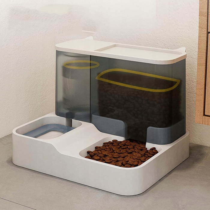 Автоматичний годувальник та поїлка для тварин, великий контейнер 2,8 л + 1 л, сірий
