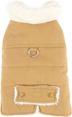 Зунеа - тепла куртка для собак маленьких порід, флісова підкладка, для цуценят, зимовий одяг з кільцем для повідка, захист від холоду, жилетка, розмір L, зелений (хакі)