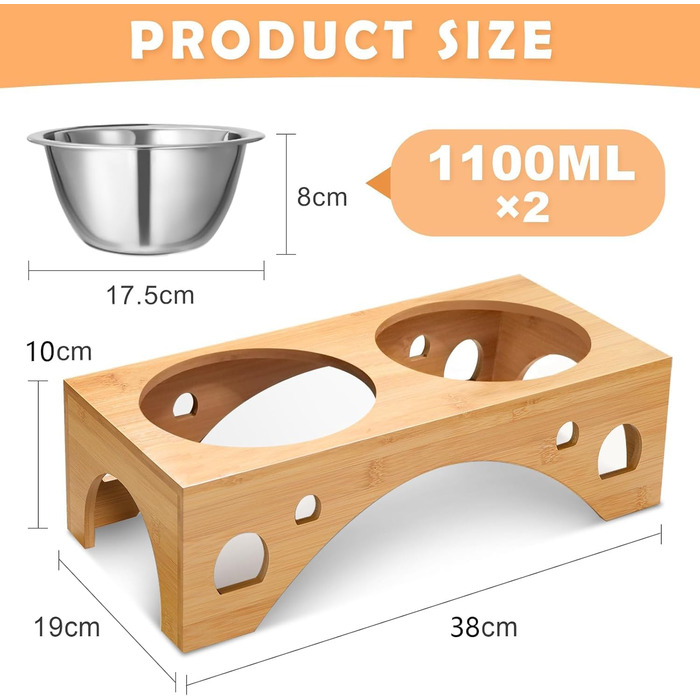 Набір мисок для собак FoiiLiio з нержавіючої сталі (2 шт., 1100 мл), підставка з бамбука, годівниця для собак