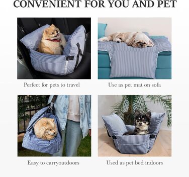 Автокрісло для собак Strusery, до 6 кг, блакитне, знімається та періться, з неслизьким дном та ременем безпеки