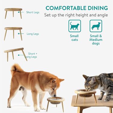 Підвищена годівниця для котів Navaris - годівниця для котів на підставці, 600 мл, скло та дерево