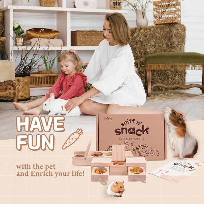 Інтерактивна дерев'яна іграшка для кроликів Sniff n' Snack – гризунів, підходить для морських свинок, хом'яків, проти нудьги