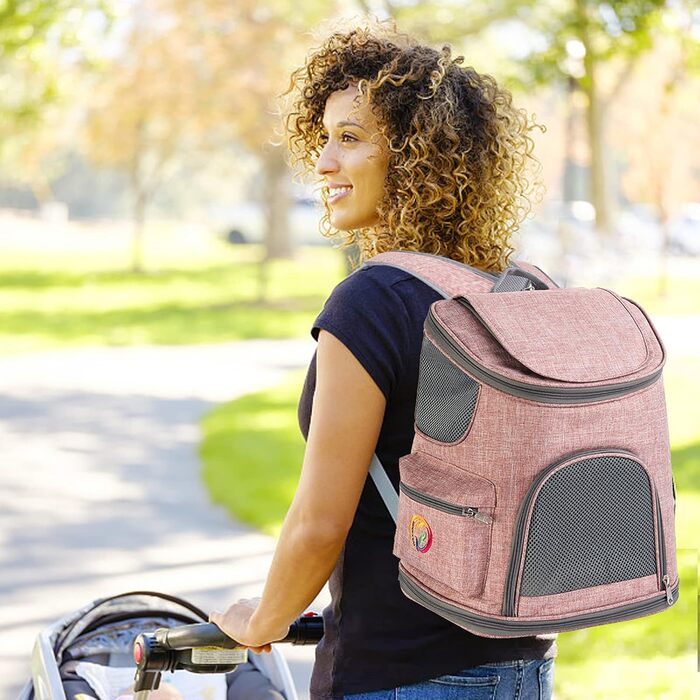 PETCUTE Рюкзак для собак, дихаючий, з м'яким матрацом, складний, з безпечною лінією, для подорожей, велосипеда, літака (Рожевий)