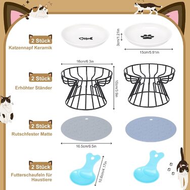 Набір мисок для котів з кераміки з металевим підставкою (2 шт.) - підняті миски для годування котів, неслизькі миски, сучасний дизайн
