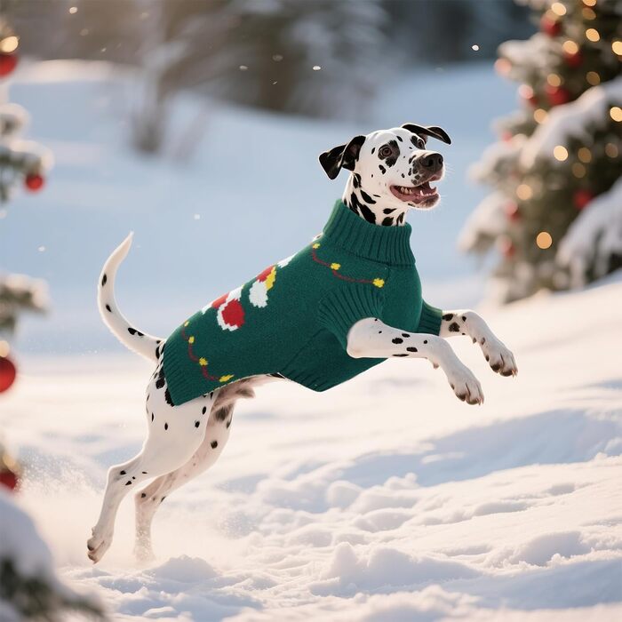 Зелений теплий пуловер для собак на Новий Рік та Різдво - для дрібних порід (Даксель, Ши-тцу, Пудель)