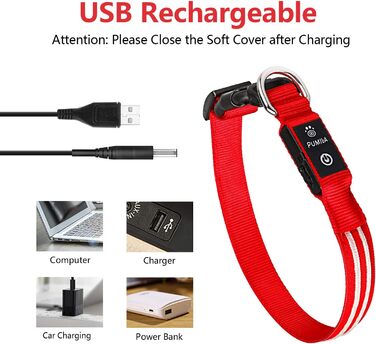 Світлодіодне нашийник для собак PCoTllar, зарядний, 3 режими світіння, регульований, водонепроникний, для малих, середніх та великих собак, блакитний, L (48-60 см)