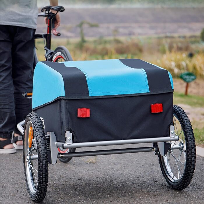 Складаний вантажний причіп для велосипеда: кемпінг, відпочинок, для собак, з відбивачами, легко кріпиться, блакитний