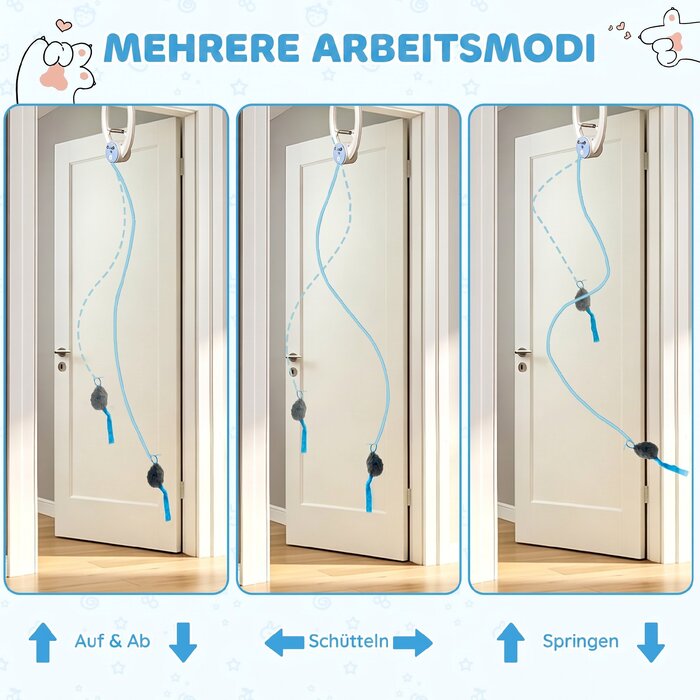 Інтерактивна іграшка для котів: USB-аккумуляторна стрибаюча мишка з підвісом на двері, 24,1 x 13,8 x 6,6 см, біла